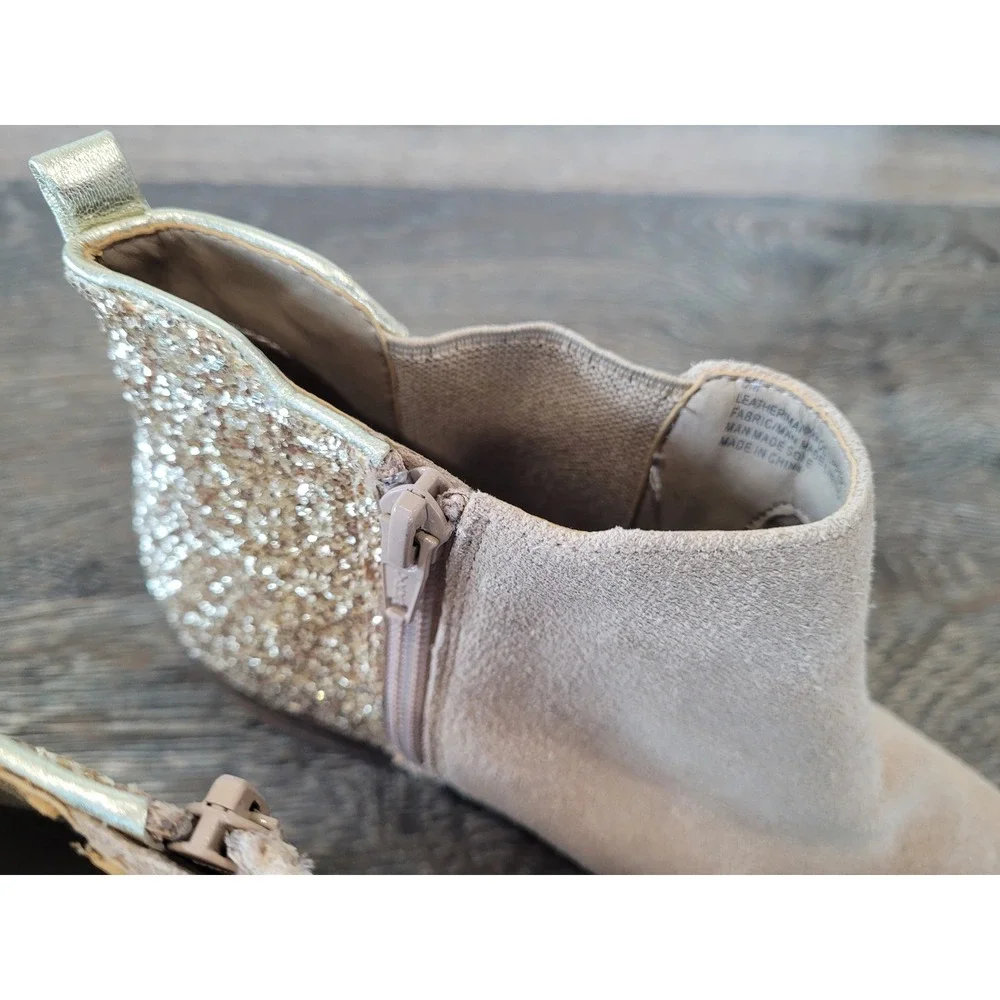 Copper Key Women's 5M Beige Suede Ankle Boots with Gold Glitter Detail‎ #5